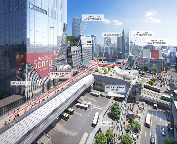 渋谷駅周辺のデッキと歩行者ネットワークの完成予想図