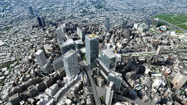 上空から見た渋谷駅周辺の街並み